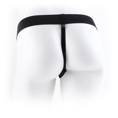 Cueca fio dental masculina elástica preta vista de costas