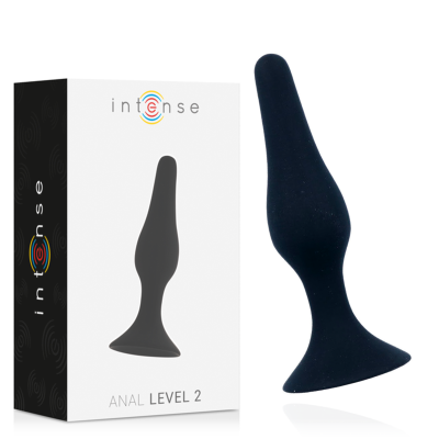 Plug anal preto com caixa branca e preta, texto intense e ANAL LEVEL 2
