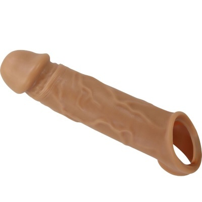 Capa protetora para pénis em silicone cor pele com textura e anel