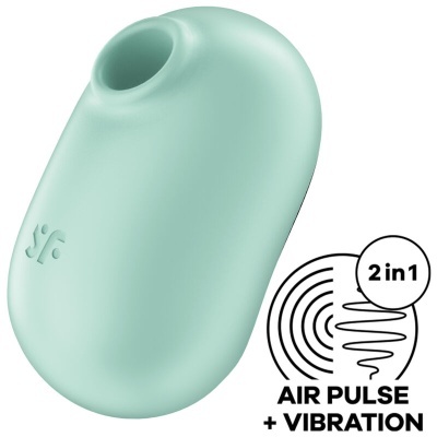 Dispositivo verde água com abertura circular e texto 2 in 1 AIR PULSE + VIBRATION