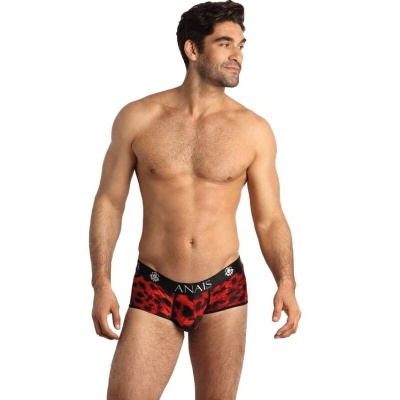 Cuecas boxer masculinas vermelhas e pretas com padrão animal print