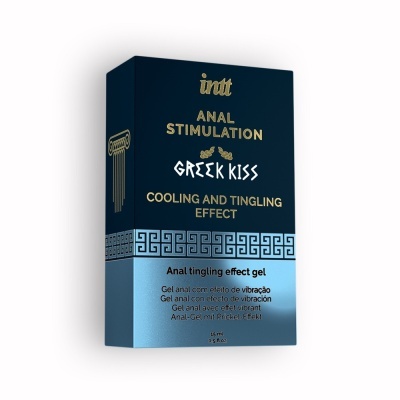 Embalagem de gel para estimulação anal azul escuro e claro com texto dourado e preto.