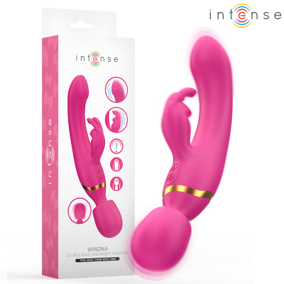 Vibrador duplo e coelho cor-de-rosa com embalagem branca Intense Winona