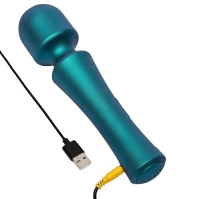 Vibrador azul metálico com cabo USB preto