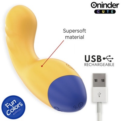 Dispositivo amarelo e azul com cabo USB