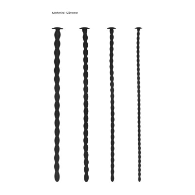 Quatro varas pretas onduladas de silicone alinhadas verticalmente