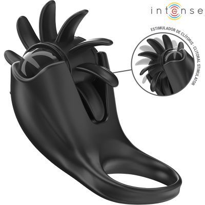 Dispositivo negro estimulador de clítoris con extensiones flexibles y logo Intense