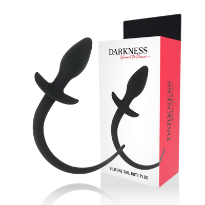 Plug anal preto de silicone com cauda e embalagem