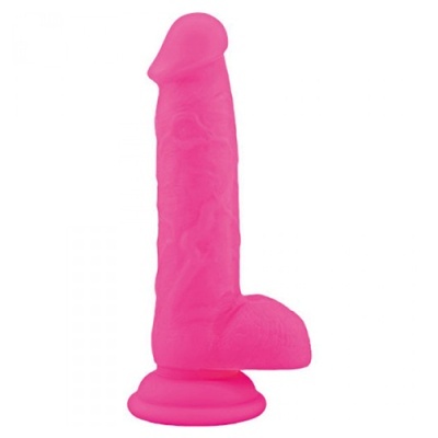 Dildo rosa em silicone com ventosa e textura realista