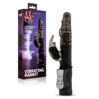 Vibrador tipo coelho preto translúcido com embalamento