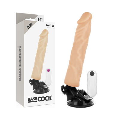 Dildo realista cor pele com base preta e controle remoto branco