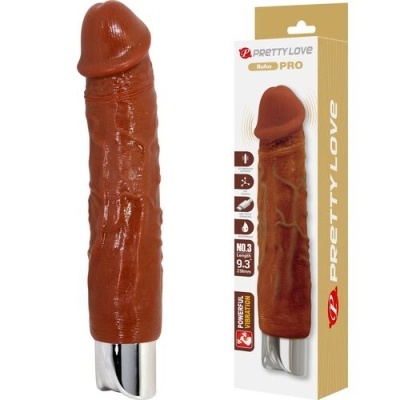 vibrador castanho realista com base prateada e embalagem PRETTY LOVE