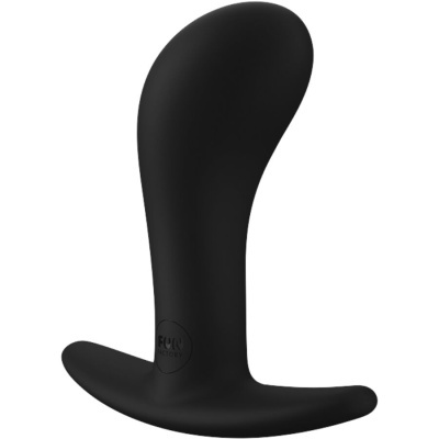 Plug anal preto de silicone com base alargada e textura lisa