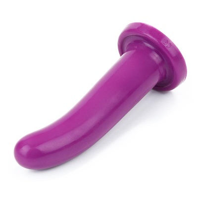 Objeto roxo curvado com base circular sobre fundo branco