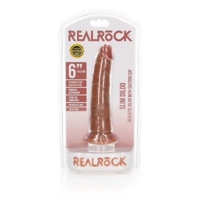 Dildo realista castanho com ventosa em embalagem plástica da marca REALROCK