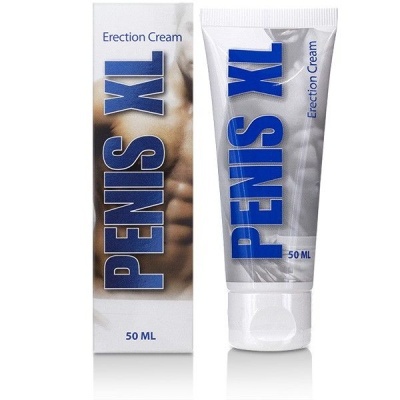 Embalagem e tubo de creme PENIS XL para ereção de 50 ML com imagem de torso masculino