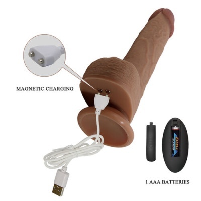 Vibrador realista castanho com carregamento magnético e comando.