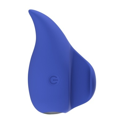 Dispositivo azul de silicone com símbolo power em fundo branco