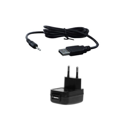 Cabo USB preto com ficha 3,5 mm e carregador USB preto com ficha europeia