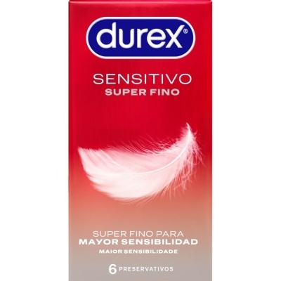 Embalagem de preservativos Durex Sensitivo Super Fino com pena branca