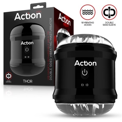 masturbador vibratório Action Man Thor preto e transparente com embalagem