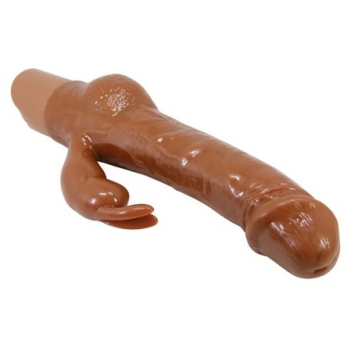 Dildo em silicone castanho com extensão para estimulação adicional