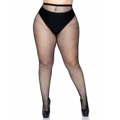 Meia-calça de rede preta com padrão de losangos médios