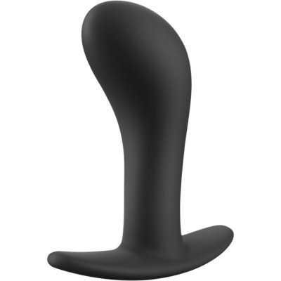 Produto preto de silicone com forma curva e base larga em fundo branco