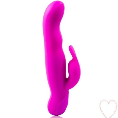Vibrador rosa anatómico com extensão menor em fundo branco