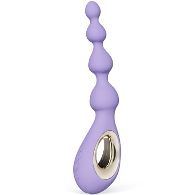 Vibrador anal lilás com esferas e detalhe dourado
