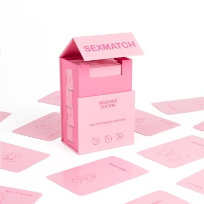 Jogo de cartas rosa SEXMATCH Massage Edition com várias cartas espalhadas