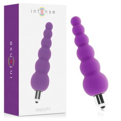 Vibrador roxo com esferas e embalagem branca e roxa