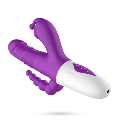 Vibrador roxo com textura e controlos brancos