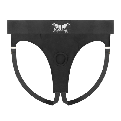 Cueca preta com elástico largo e logo Mythology