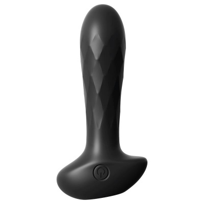Plug anal preto texturizado com botão de liga/desliga na base