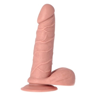 Dildo realista cor pele com ventosa base em fundo branco