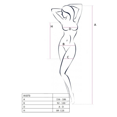 Esquema de medidas corporais femininas com tabela BS073 em fundo branco