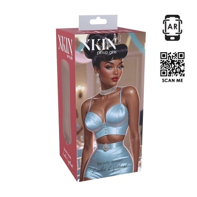 Embalagem com imagem de mulher estilizada e textos do produto