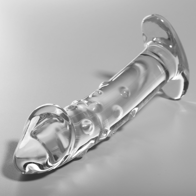 Dildo transparente em vidro com textura e base larga