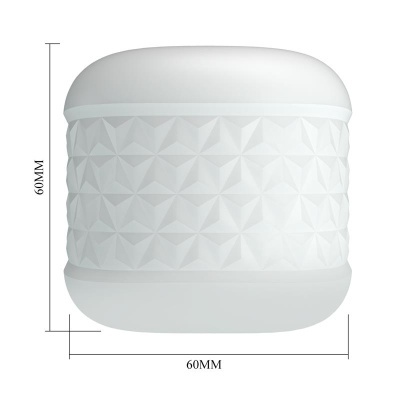 Produto esférico branco com relevo geométrico e dimensões 60MM x 60MM