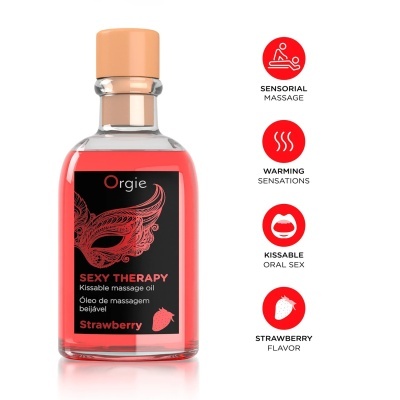 Frasco de óleo de massagem beijável com sabor a morango