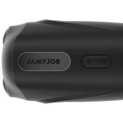 Dispositivo preto com texto JAMYJOB e botões de setas
