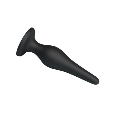 Objeto preto cónico e curvado sobre fundo branco