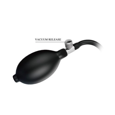 Bomba de ar preta com válvula prateada rotulada VACUUM RELEASE
