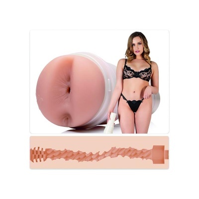 Brinquedo sexual masculino realista com mulher em lingerie preta e corte interno texturizado