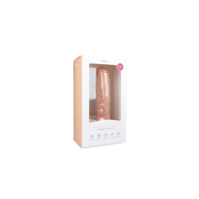 Dildo realista cor carne em caixa branca e rosa com janela transparente
