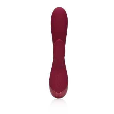 Vibrador de silicone cor vinho com duas áreas e botões de controlo