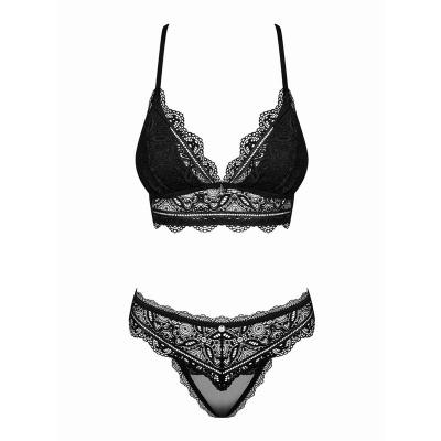 Conjunto de lingerie feminino preto em renda com sutiã e calcinha