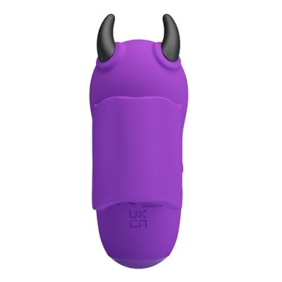 Dispositivo eletrônico roxo com cornos pretos e inscrição UK CA