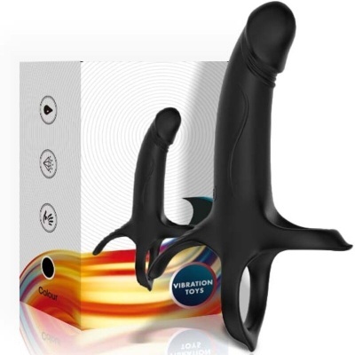 Brinquedo sexual vibratório preto com embalagem colorida